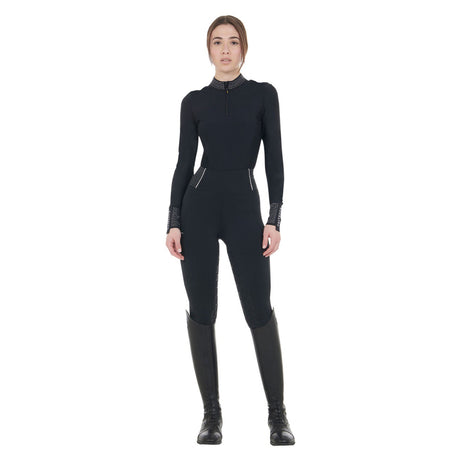 Equestro Women's Technical Training Polo Shirt with Rhinestone Details #colour_black