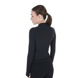 Equestro Women's Training Polo Shirt in Stretch Technical Fabric #colour_black