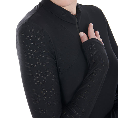 Equestro Women's Training Polo Shirt in Stretch Technical Fabric #colour_black