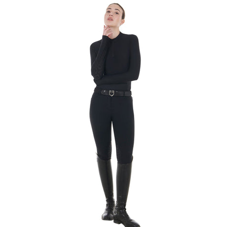 Equestro Women's Training Polo Shirt in Stretch Technical Fabric #colour_black