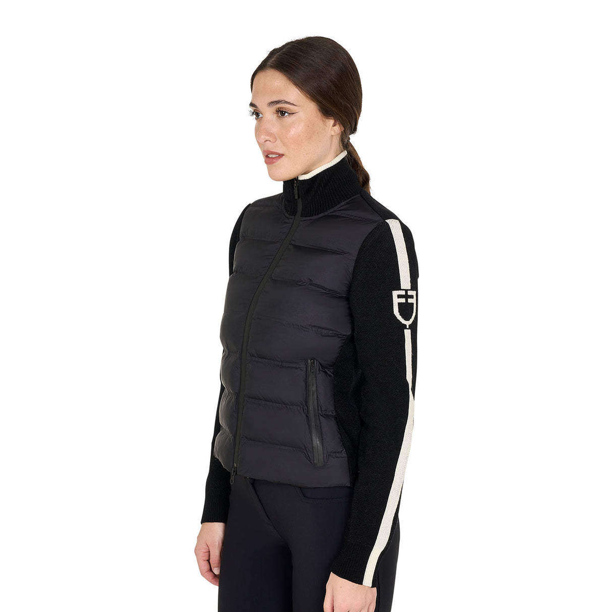 Women's jacket in nylon and knit with zip