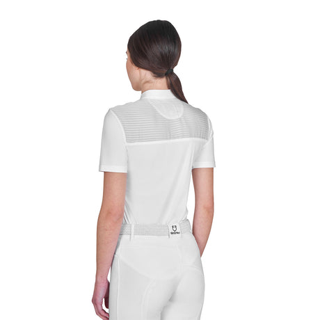 Women's slim fit competition polo shirt with silk-like fabric inserts