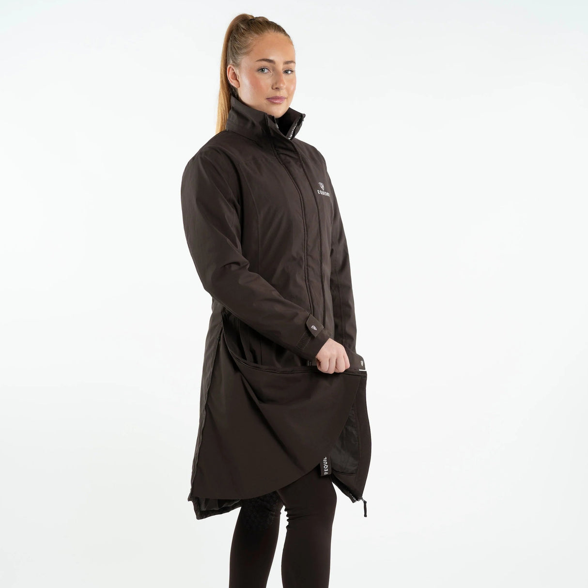 EQUIDRY Women's Bronte Riding Coat with Removable Hood #colour_brown