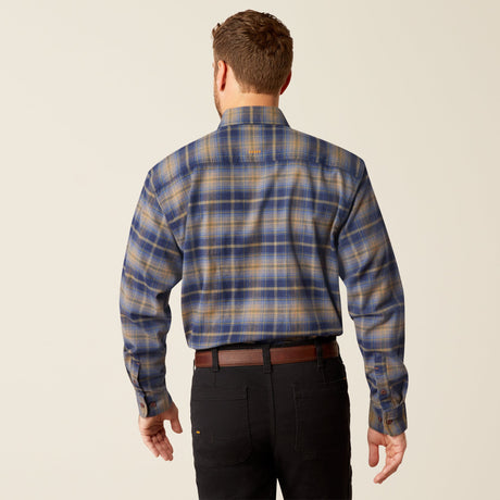 Ariat Men's Rebar Flannel DuraStretch Long Sleeve Work Shirt - Navy & Khaki #colour_navy