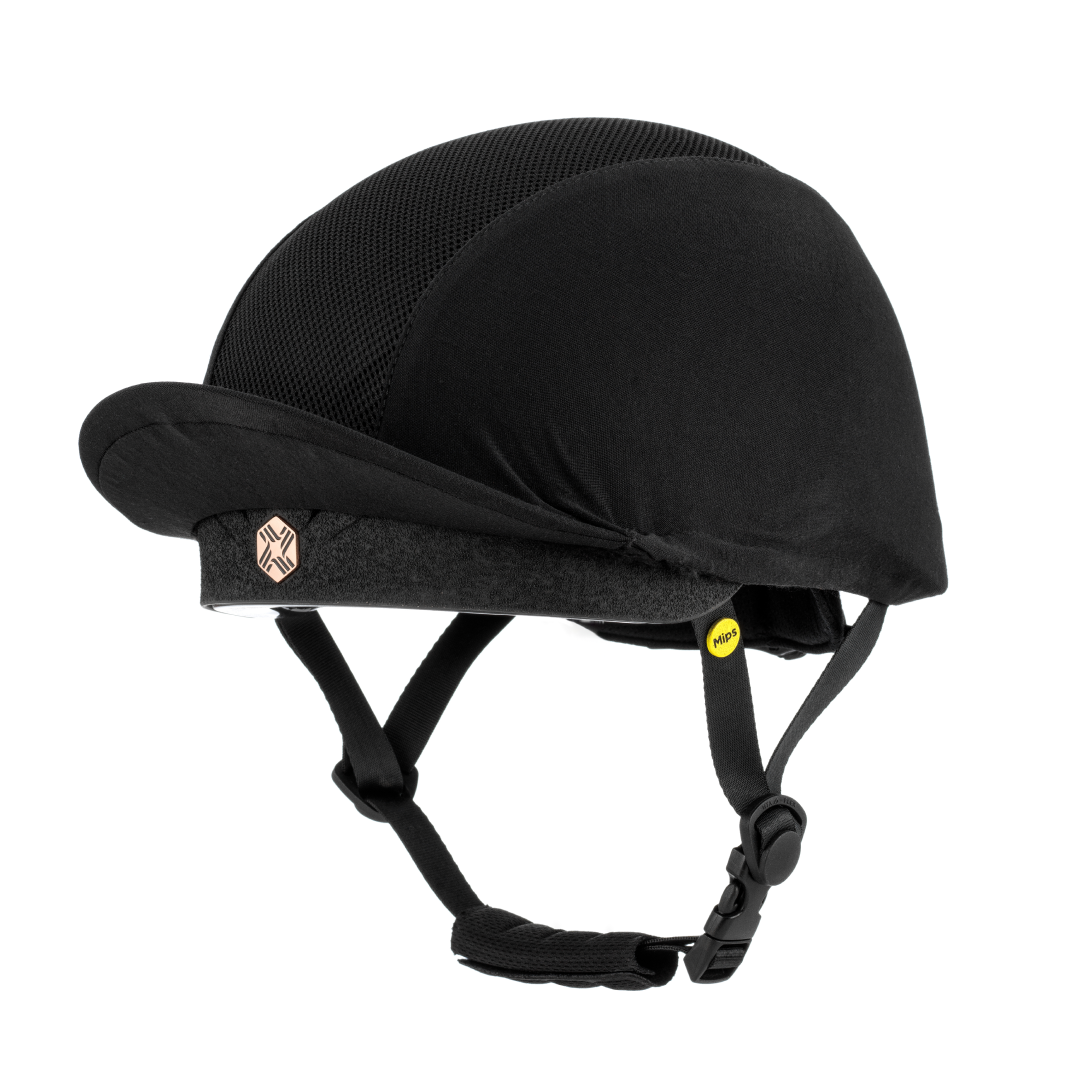 Charles Owen EQx Phoenix with MIPS Jockey Skull Helmet #colour_black-rose-gold