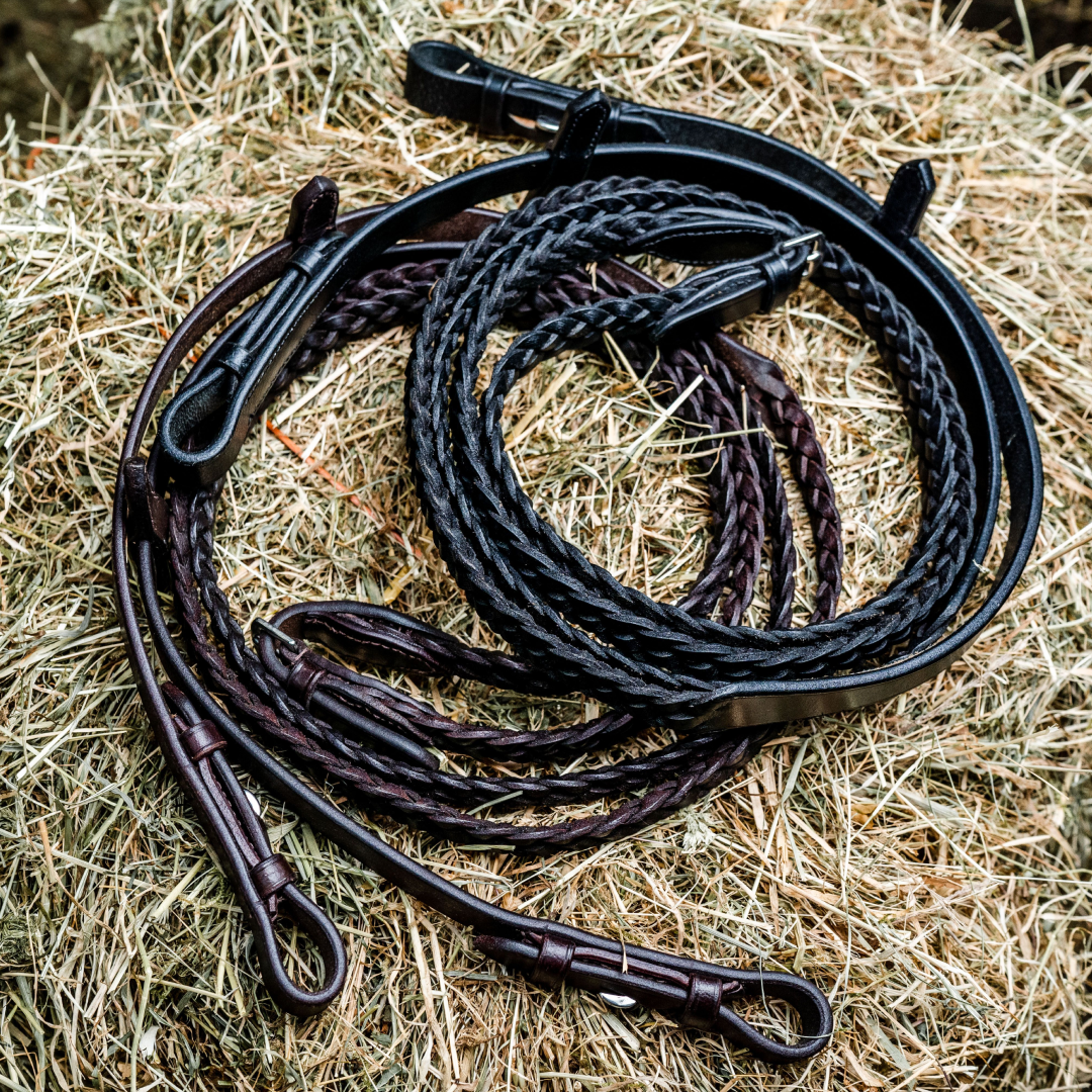 Mackey Classic Plaited Reins #colour_black