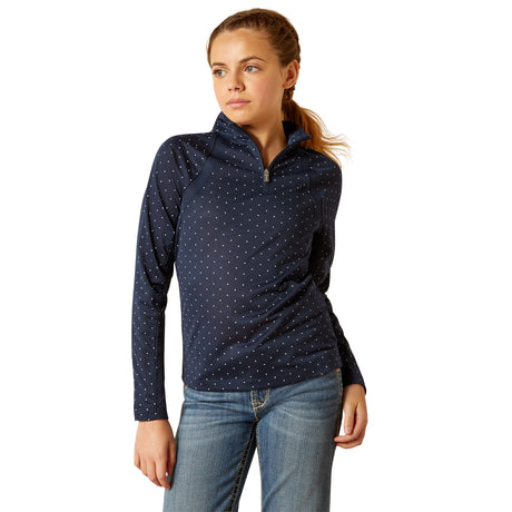 Ariat Youth Sunstopper 3.0 1/4 Zip Baselayer #colour_navy-dot