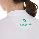 Equestro Women's Slim Fit Competition Polo Shirt With Collar Rhinestones #colour_green-white