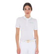 Equestro Women's Slim Fit Competition Polo Shirt With Collar Rhinestones #colour_green-white