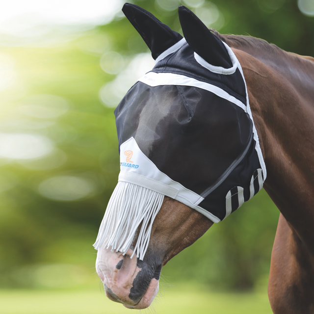 Shires FlyGuard Pro Fine Mesh Fly Mask With Nose Fringe #colour_black