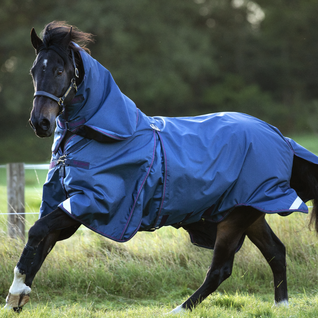 Horseware Irelanc Rambo Optimo Turnout (0g Outer with 400g Liner) #colour_navy-burgundy-teal