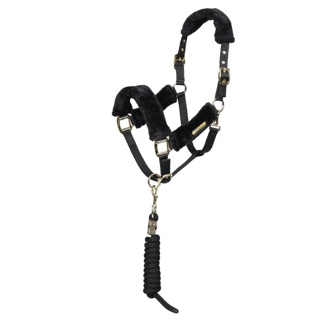 Shires ARMA Faux Fur Headcollar & Lead Rope #colour_black