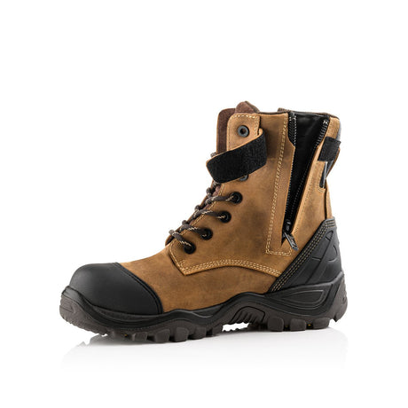 Buckbootz BSH008WPNM High Leg Style Safety Lace/Zip Boot #colour_brown